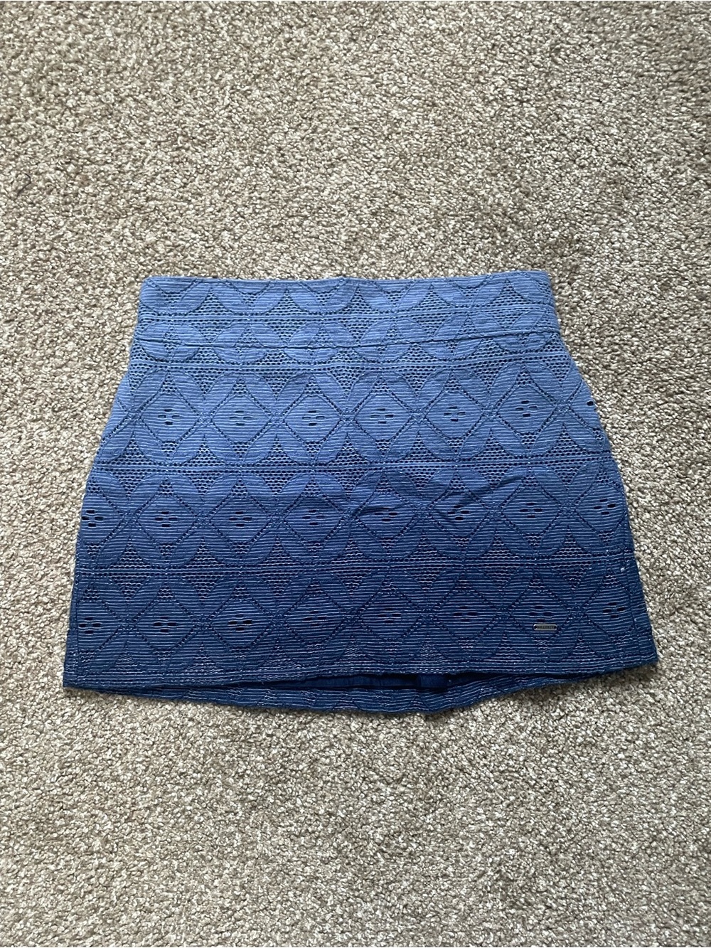 Vintage Hollister Women's Blue Cotton Crochet Mini Skirt Elastic Waist Size S